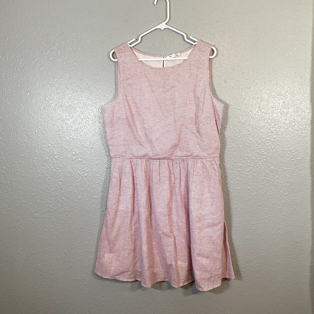 Beach Lunch Lounge Womens XL Dress Striped Vacation White Pink Short Sleeveless